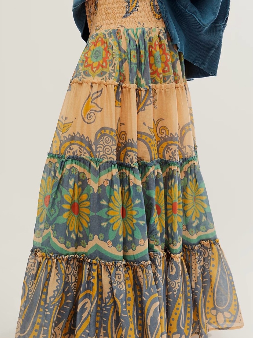 NWT Free People Super Thrills Convertible Maxi Skirt Blue Sky Combo Boho - Picture 2 of 9